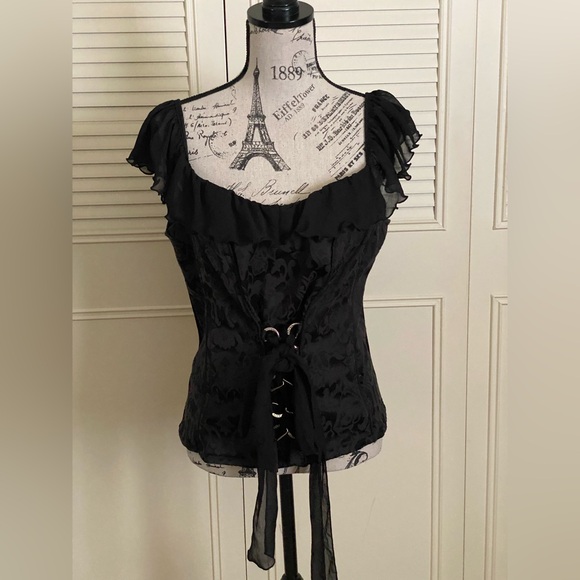 Tripp NYC goth punk black brocade zip up corset bustier blouse vintage 90s Y2K - Picture 1 of 17